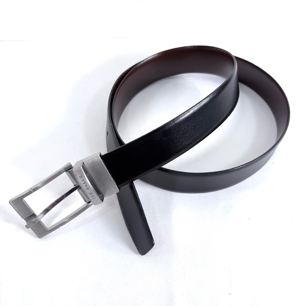 Ted Baker Reversible Belt Black Brown Leather Silver Buckle Size 38